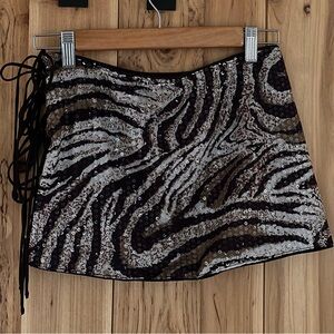 Sequin Zebra Print Mini Skirt - Black & Silver